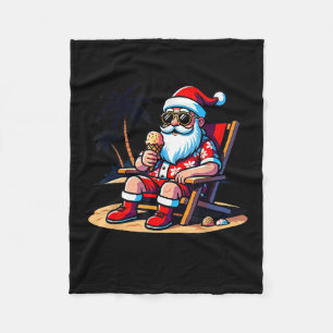 Tropical Summer Funny Hawaiian Santa Claus Christm Fleece Blanket