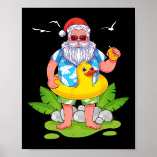 Tropical Summer Funny Hawaiian Santa Claus Christm Poster