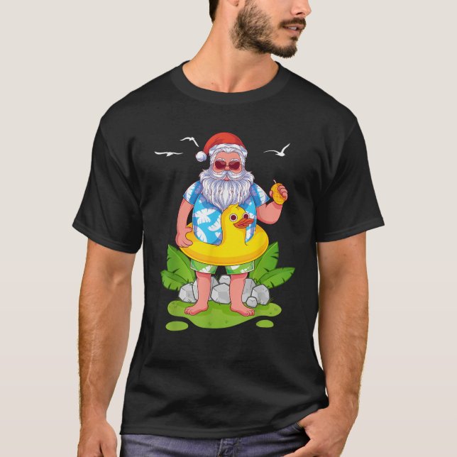 Tropical Summer Funny Hawaiian Santa Claus Christm T-Shirt (Front)