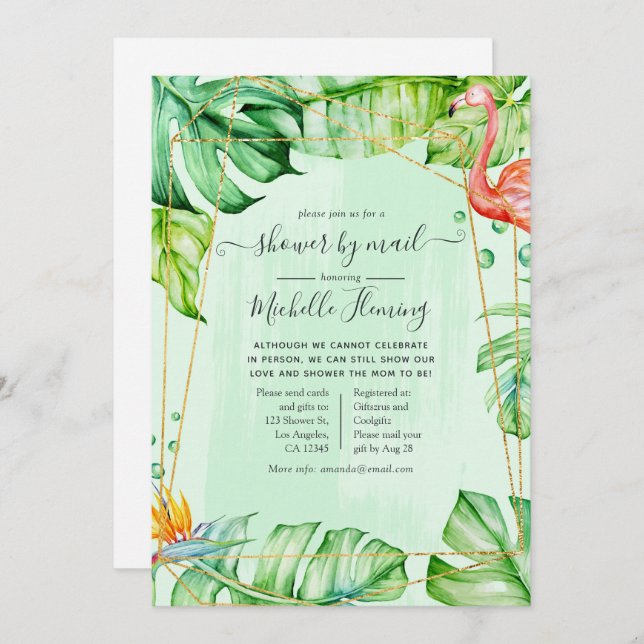 Tropical Summer Geometric Baby Shower by Mail Invitation (Front/Back)