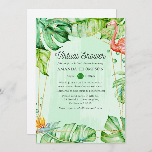 Tropical Summer Geometric Virtual Bridal Shower Invitation (Front/Back)