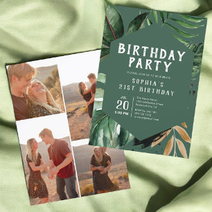 Tropical Summer Greenery Photo Birthday Invitation