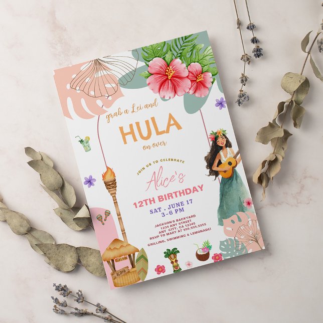 Tropical Summer hawaiian hula on over  Birthday Invitation (Creator Uploaded)
