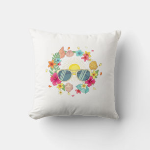 Tropical Summer Heart Sunglasses Throw Pillow Cu