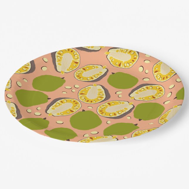 Tropical Summer Jackfruit Pattern - Exotic Fruit Paper Plate (Angled)