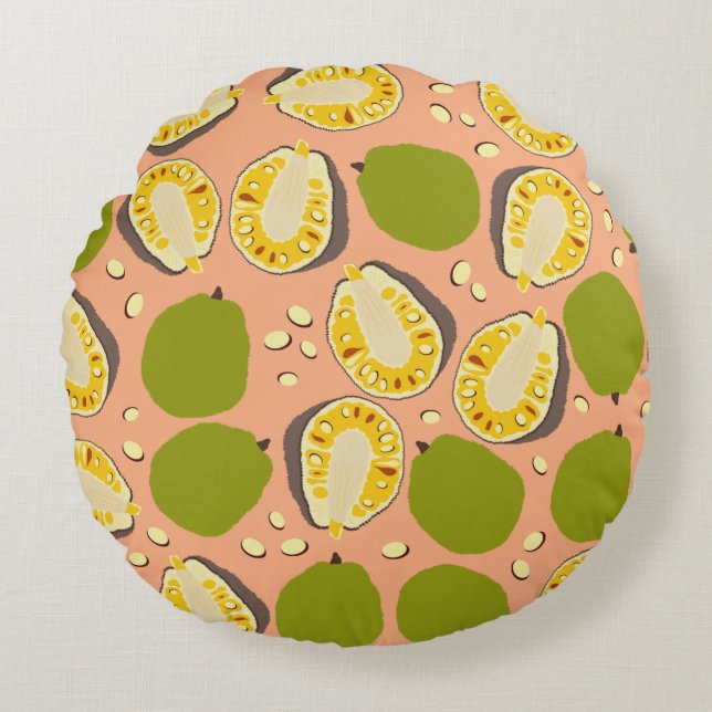 Tropical Summer Jackfruit Pattern - Exotic Fruit Round Cushion (Front)