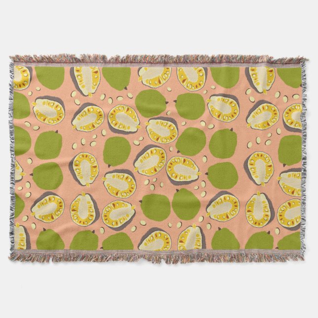 Tropical Summer Jackfruit Pattern - Exotic Fruit Throw Blanket (Front)