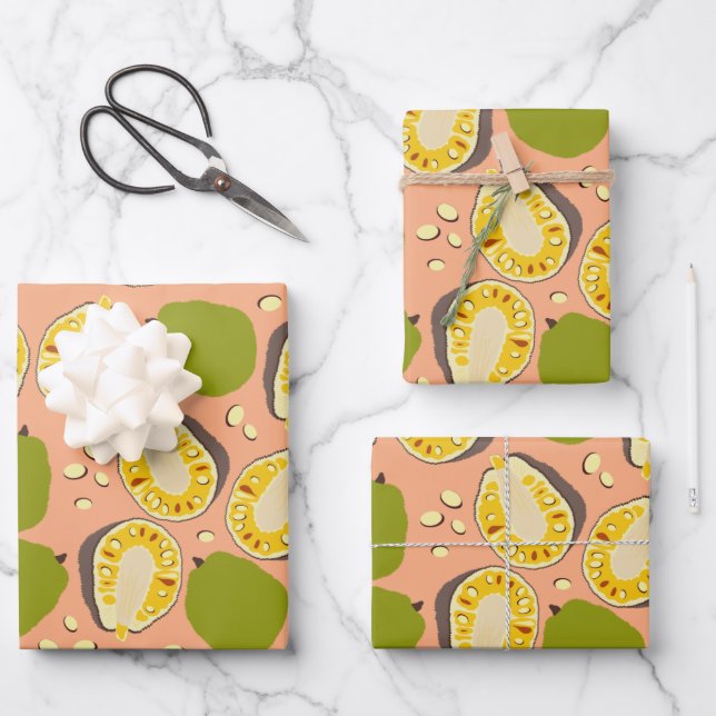 Tropical Summer Jackfruit Pattern - Exotic Fruit Wrapping Paper Sheet (Front)