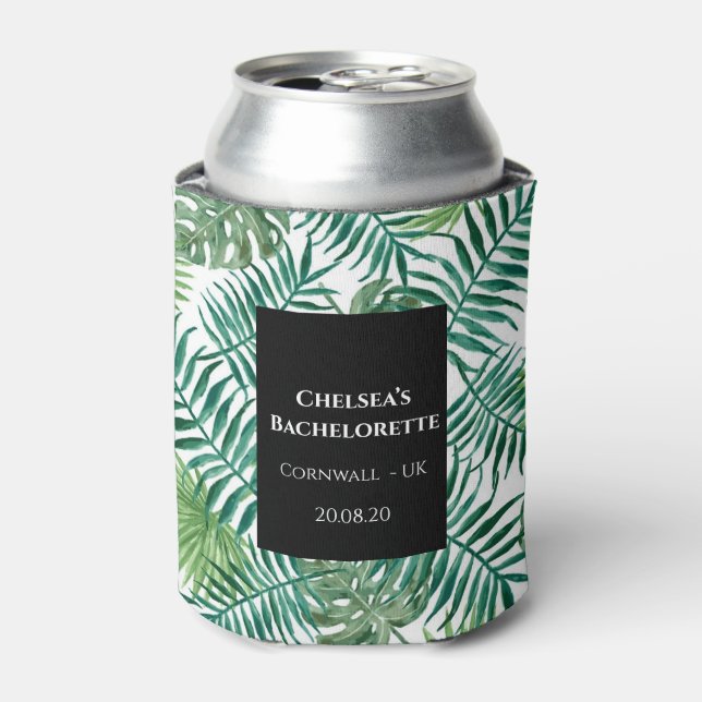 Tropical Summer Leaf Bachelorette Party Can Cooler (Can Front)