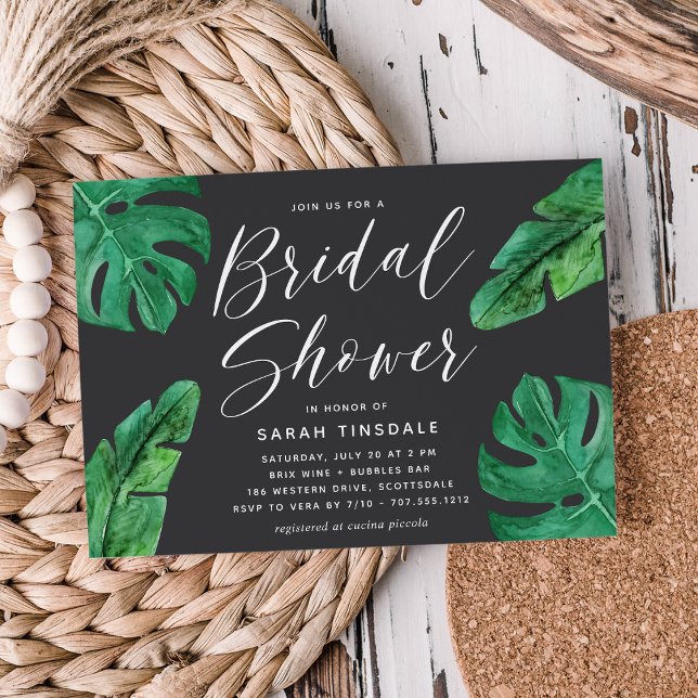 Tropical Summer Monstera Leaves Bridal Shower Invitation (Creator Uploaded)