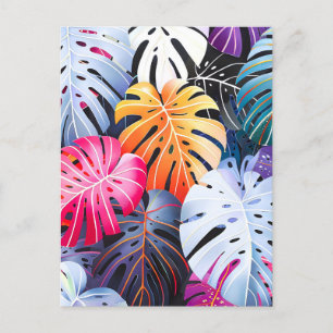 Tropical Summer Monstera Leaves Holiday Postcard