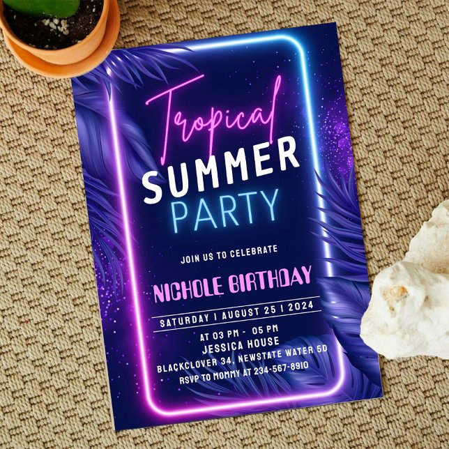 Tropical Summer Night Invitation Party (Zazzle Night Glow Birthday Invitation Party)