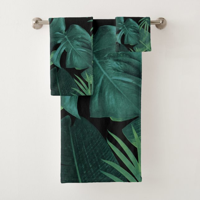 Tropical Summer Night Jungle Leaves Dream #1 Bath Towel Set (Insitu)