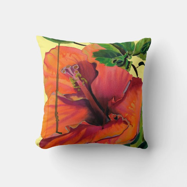 Tropical Summer orange hibiscus Cushion (Front)