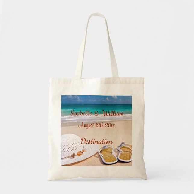Tropical Summer Palm Beach Wedding Favour Tote Bag (Front)