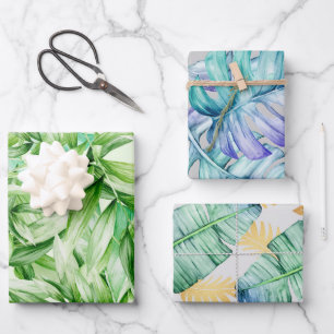 Tropical Summer Palm Leaves Pattern Wrapping Paper Sheet