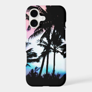 Tropical Summer Palm Trees Pink Blue Sunset Sky