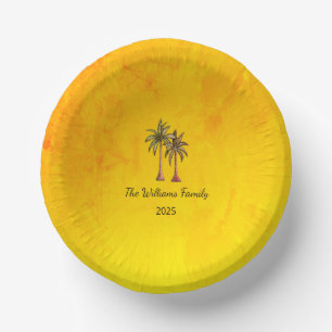 Tropical Summer Palm Trees Swim Pool Party Gold  Paper Plate