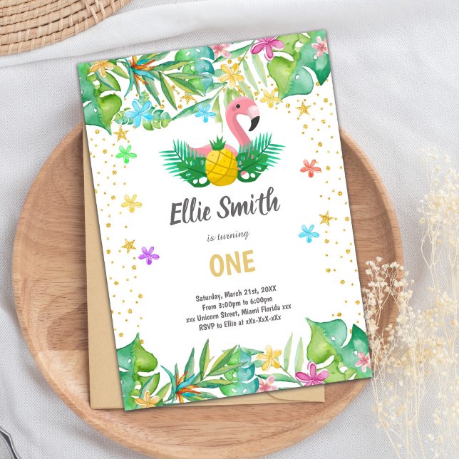 Tropical Summer Party Invite (Pineapple Flamingo Birthday Invitations)