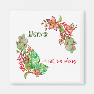 Tropical summer pattern with flowers and leaves magnet