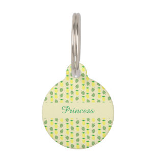 Tropical Summer Pineapple and Palm Leaves Pattern Pet Tag