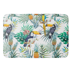 Tropical summer Pineapple Parrot Bird watercolor Bath Mat