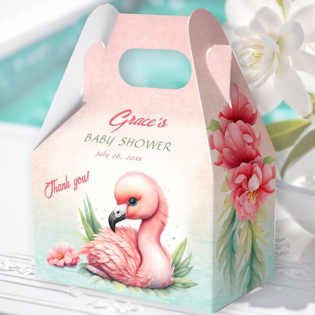 Tropical Summer Pink Flamingo Girl Baby Shower Favour Box (Tropical Summer Pink Flamingo Girl Baby Shower Favor Boxes)
