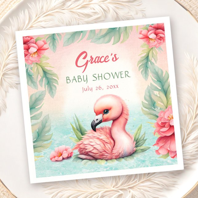 Tropical Summer Pink Flamingo Girl Baby Shower Napkin (Tropical Summer Pink Flamingo Girl Baby Shower Napkins)