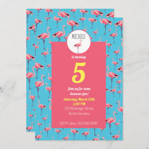 Tropical Summer Pink Flamingo Pattern Birthday Invitation