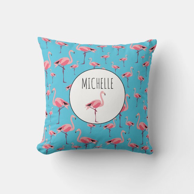 Tropical Summer Pink Flamingo Pattern Cushion (Front)