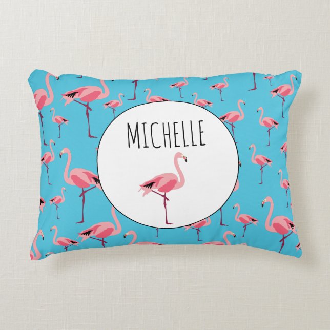 Tropical Summer Pink Flamingo Pattern Decorative Cushion (Front)