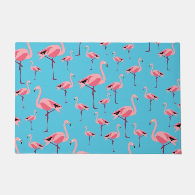 Tropical Summer Pink Flamingo Pattern Doormat (Front)