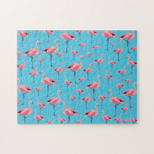 Tropical Summer Pink Flamingo Pattern Jigsaw Puzzle