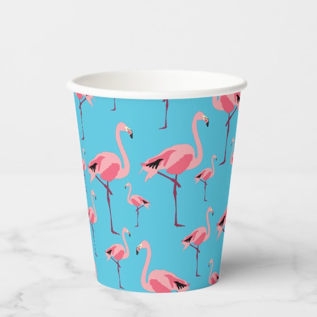 Tropical Summer Pink Flamingo Pattern  Paper Cups (Front)