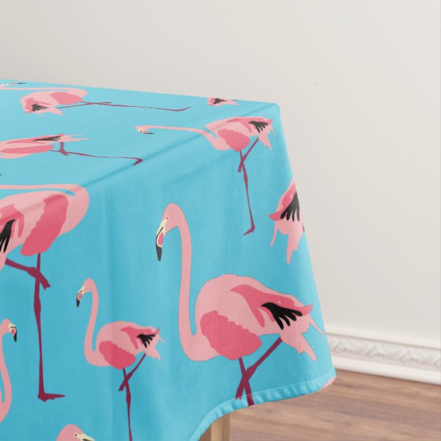 Tropical Summer Pink Flamingo Pattern Party Tablecloth (In Situ)