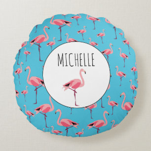 Tropical Summer Pink Flamingo Pattern Round Cushion