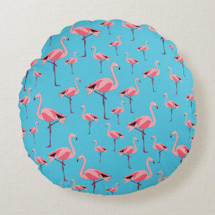 Tropical Summer Pink Flamingo Pattern Round Cushion