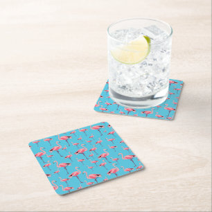 Tropical Summer Pink Flamingo Pattern Square Paper Coaster