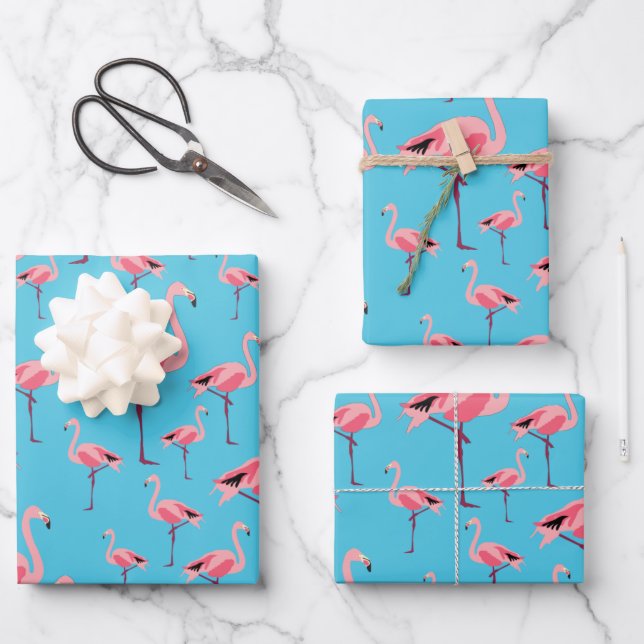 Tropical Summer Pink Flamingo Pattern Wrapping Paper Sheet (Front)