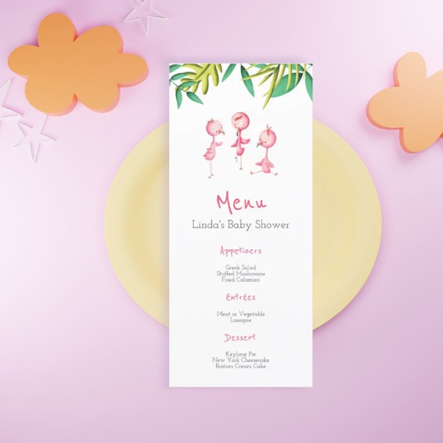 Tropical Summer Pink Flamingos Baby Shower Menu (Creator Uploaded)
