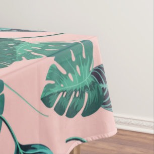 Tropical Summer Pink Green Leaves Sunset Pattern Tablecloth
