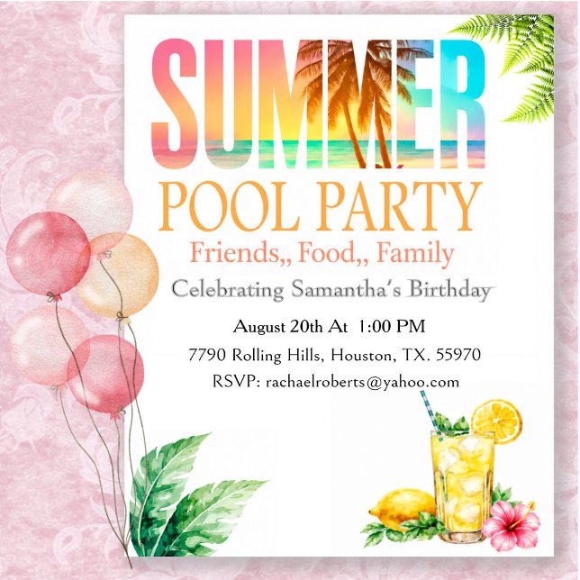 Tropical Summer Pool Party Birthday Invitation (Creator Uploaded)