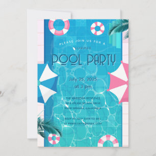 Tropical Summer Pool Party  Invitation