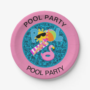Tropical Summer Pool Party Paper Plate