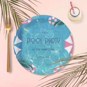 Tropical Summer Pool Party Paper Plate