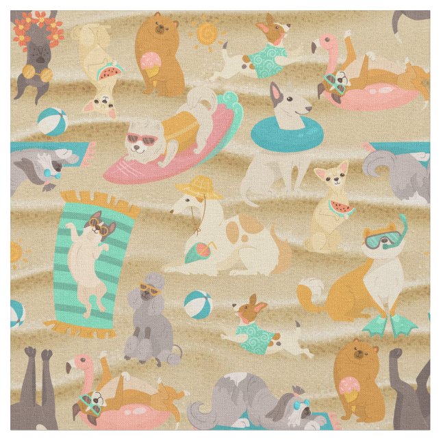 tropical summer sandy beach dogs cute fabric (Close Up)