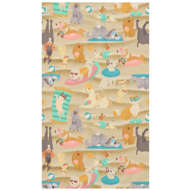 tropical summer sandy beach dogs cute tablecloth (Front)