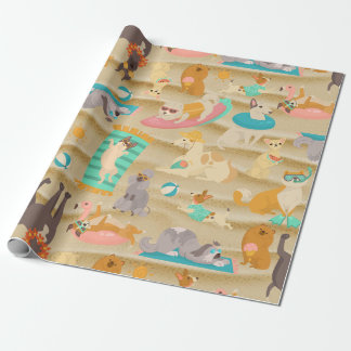 tropical summer sandy beach dogs cute wrapping paper