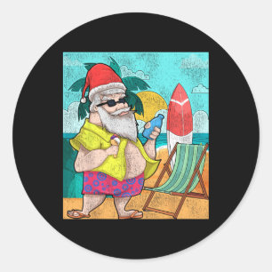 Tropical Summer Santa Claus Funny Hawaiian Christm Classic Round Sticker