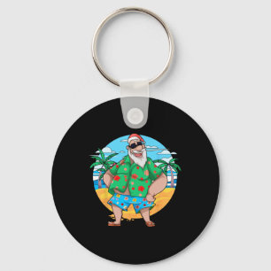 Tropical Summer Santa Claus Palm Trees Christmas I Key Ring